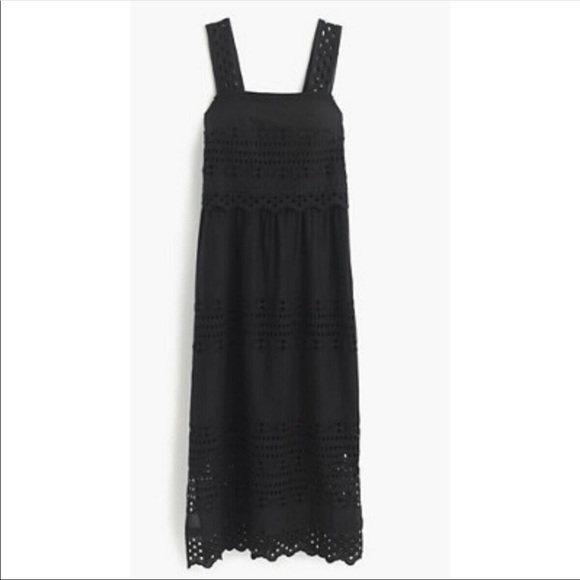 J Crew Women's Sleeveless Tiered Eyelet Square Neck Cotton Midi Dress Black 4 - Picture 2 of 8
